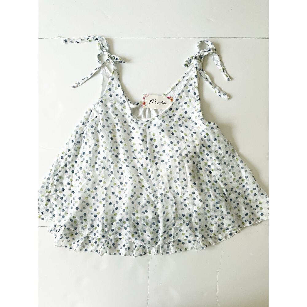 Moda Italy Silk Blend Tunic Top Women S ( No Size Tag) White Polka Dot Fairy